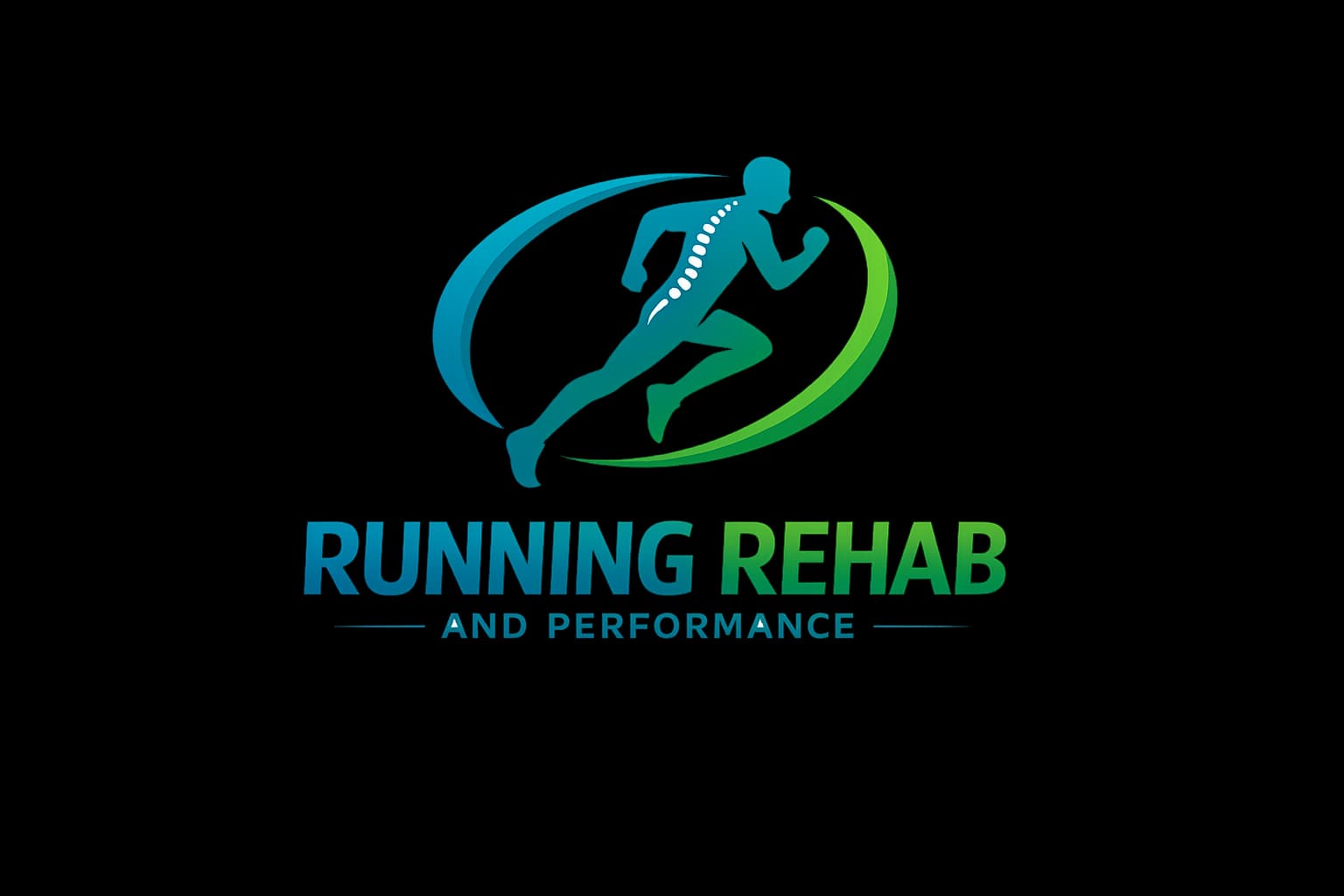 Logo for Running Rehab and Performance featuring a dynamic runner silhouette with teal and green tones