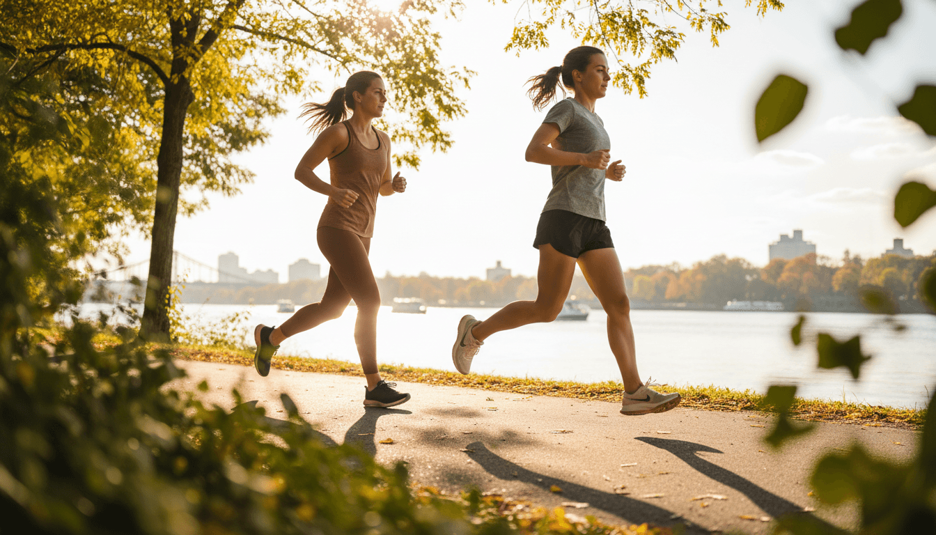 Running rehab specialist observing runner's gait analysis outdoors in New York